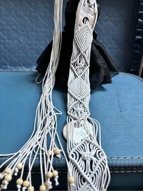Boho Macramé White Braided Waist Belt with Bead Accents